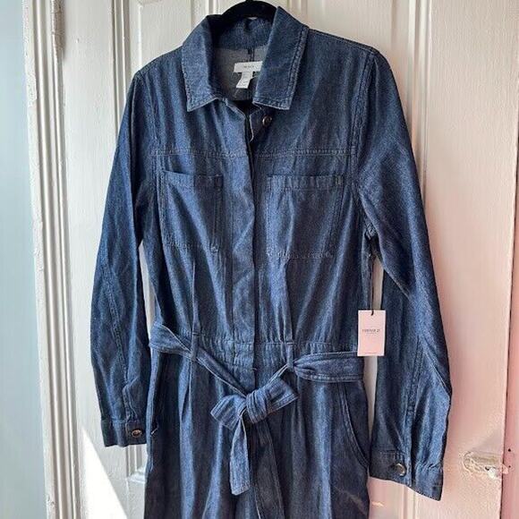 Forever 21 Overall Jumpsuit Womens Small Blue Denim Pockets Western Jeans NWT - Picture 2 of 11